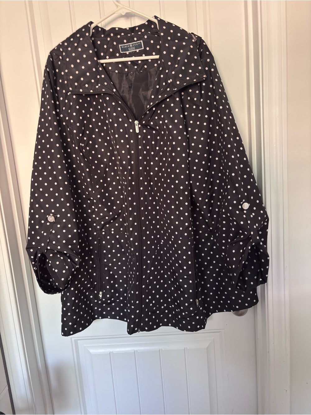 Karen Scott Sport Polka Dot Rain Jacket